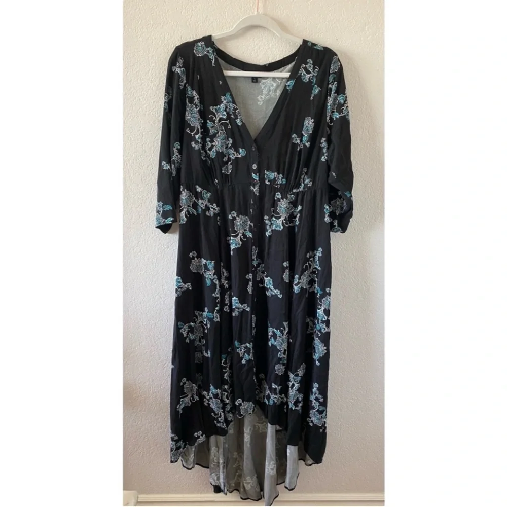Torrid Black Floral Hi-Lo Challis Dress - Picture 5 of 8